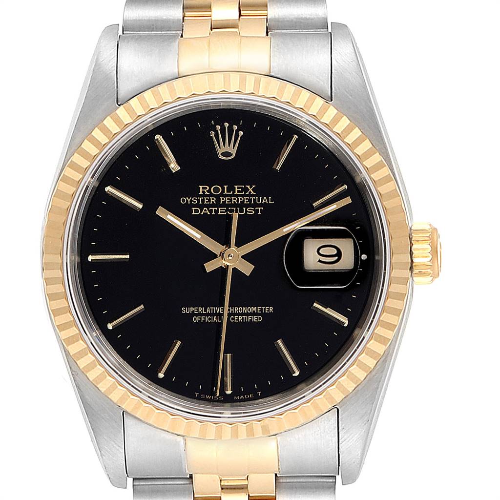 Rolex Datejust 36 Steel Yellow Gold Black Dial Mens Watch 16233 ...