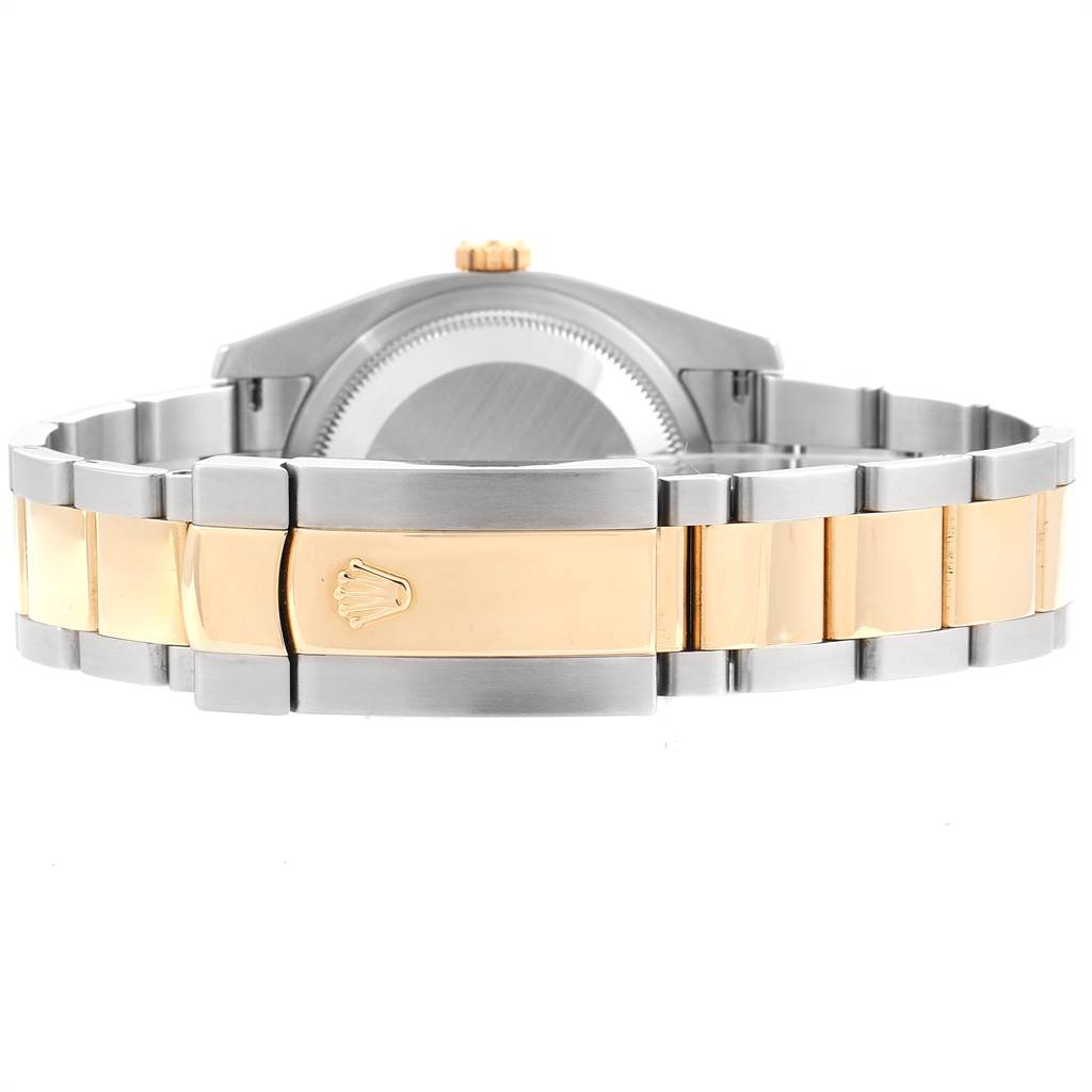 This image shows the back view of a Rolex Datejust 116233 Men's Stainless Steel Champagne Dial 116233 Men's Stainless Steel Champagne Dial watch, focusing on its two-tone bracelet and clasp.