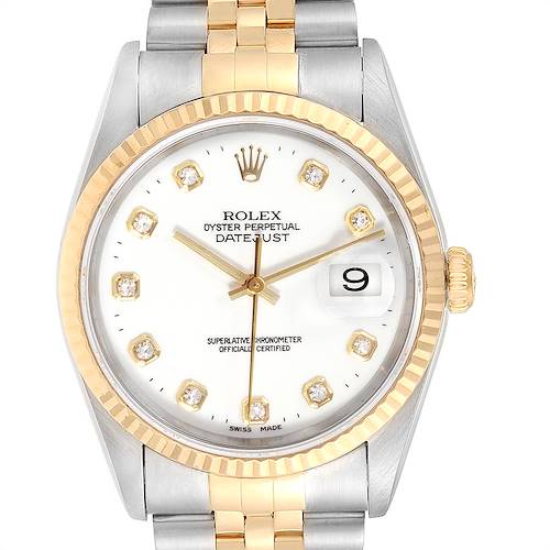 Photo of Rolex Datejust 36 Steel Yellow Gold White Diamond Dial Mens Watch 16233