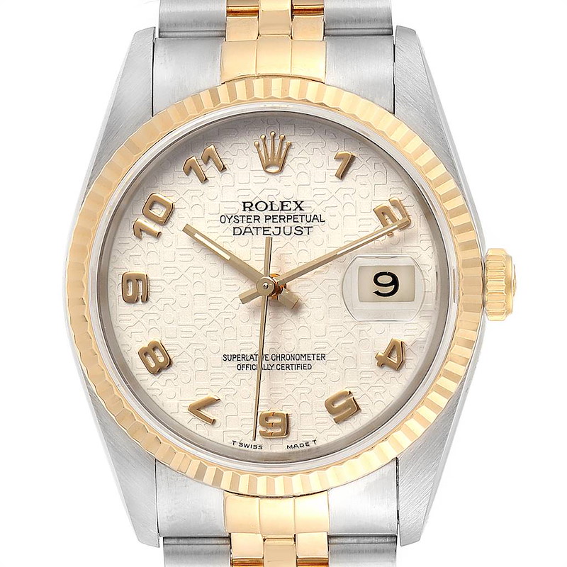 Rolex Datejust Steel Yellow Gold Dial Mens Watch 16233 Box Papers SwissWatchExpo