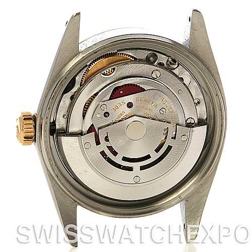 The image shows the inner mechanism and movement of a Rolex Datejust 16013 Men's Stainless Steel Silver Dial 16013 Men's Stainless Steel Silver Dial watch with the back cover removed, viewed from the back.