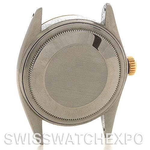 This image shows the back casing, crown, and lugs of a Rolex Datejust 16013 Men's Stainless Steel Silver Dial 16013 Men's Stainless Steel Silver Dial model watch, viewed from the rear.
