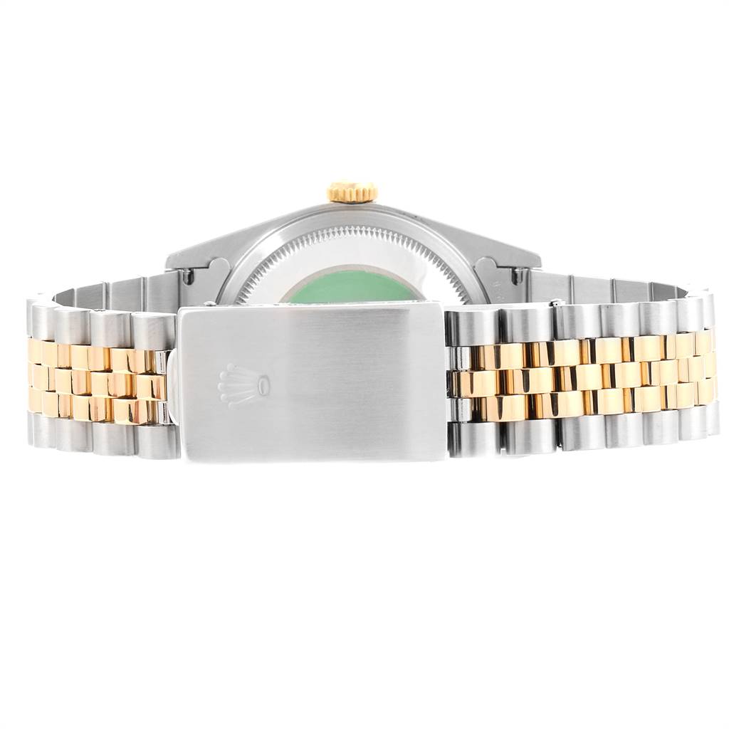 The image shows the clasp and bracelet of a Rolex Datejust 16233 Men's Steel and Gold (two tone) Grey Dial 16233 Men's Steel and Gold (two tone) Grey Dial watch, viewed from the back.