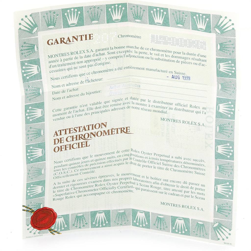 The image displays a warranty certificate for the Rolex Datejust 16233 Men's Steel and Gold (two tone) Beige Dial 16233 Men's Steel and Gold (two tone) Beige Dial watch model.