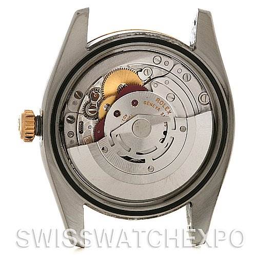 This image shows the internal movement components of a Rolex Datejust 116233 Men's Stainless Steel White Dial 116233 Men's Stainless Steel White Dial watch viewed from the back.