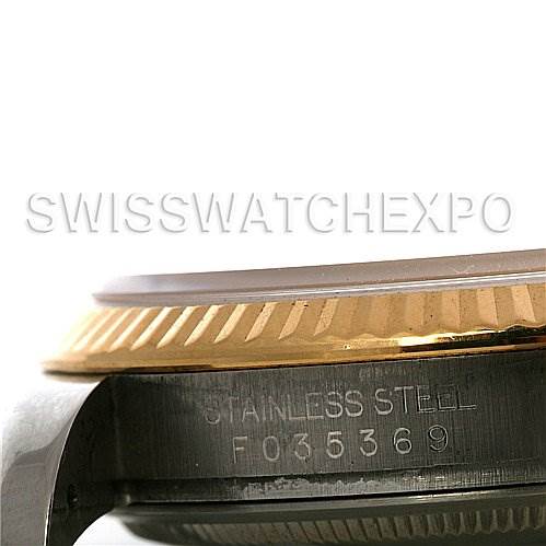 The image shows a side view of the Rolex Datejust 116233 Men's Stainless Steel White Dial 116233 Men's Stainless Steel White Dial watch, focusing on the stainless steel case and part of the fluted bezel.