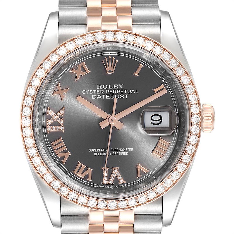 Rolex Datejust 36 Rhodium Dial Steel Rose Gold Diamond Unisex Watch 126281 SwissWatchExpo