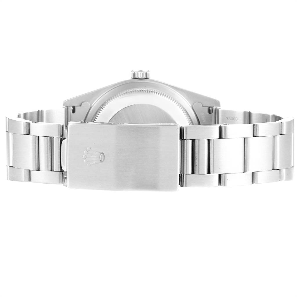 The image shows the back view of the Rolex Datejust 16200 Men's Stainless Steel Blue Dial 16200 Men's Stainless Steel Blue Dial, highlighting the case back and the clasp of the bracelet.