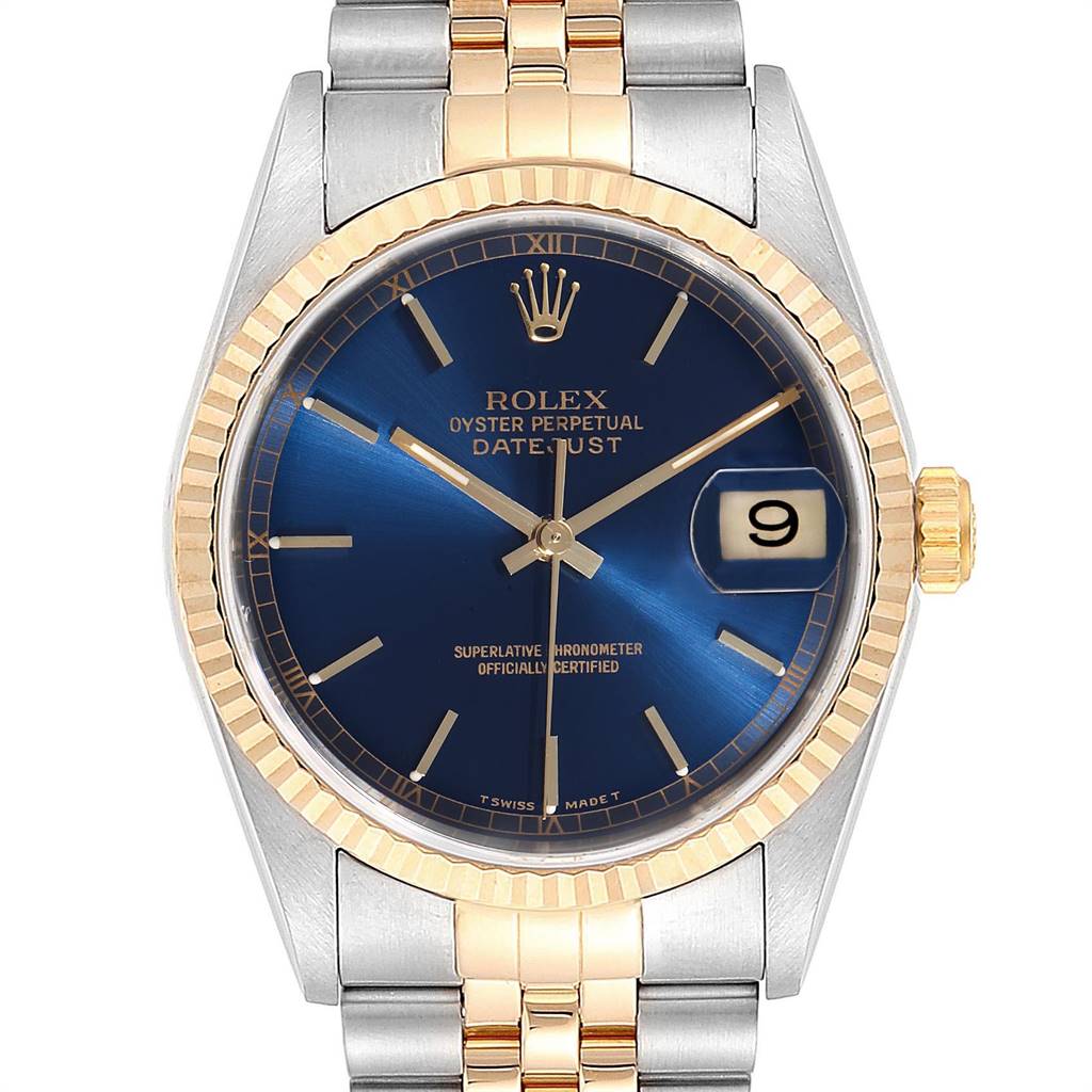 Rolex Datejust 36 Steel Yellow Gold Blue Dial Mens Watch 16233 ...