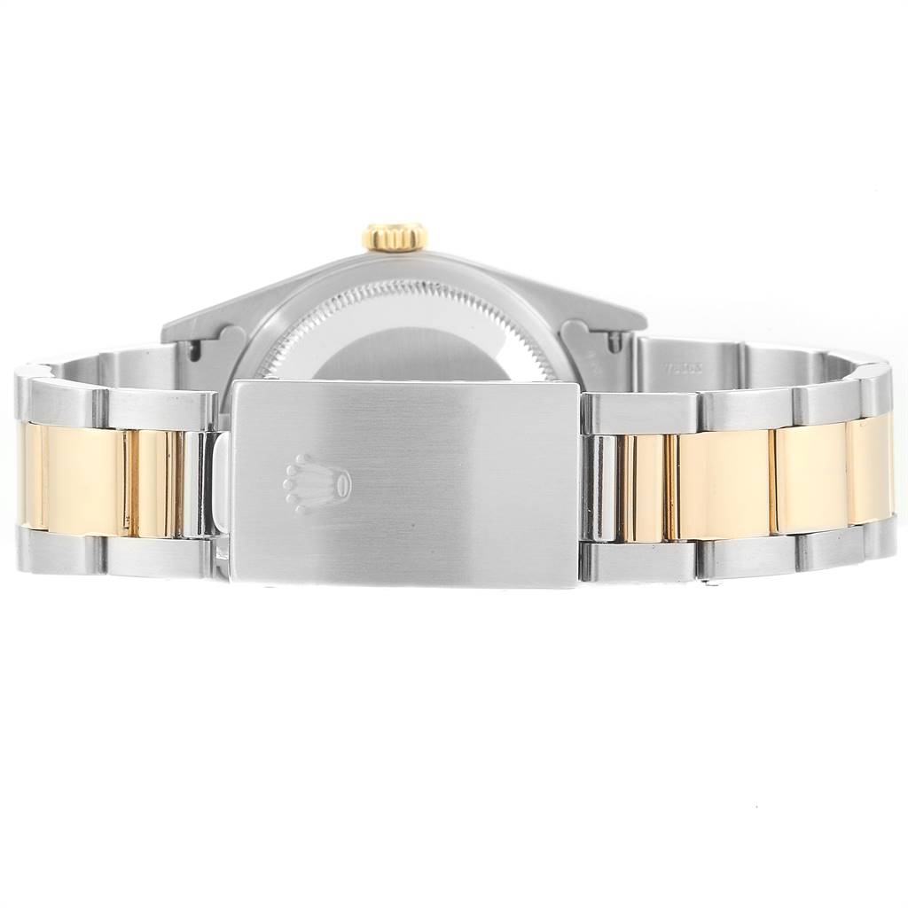 This image shows the back view of a Rolex Datejust 16203 Men's Steel and Gold (two tone) Grey Dial 16203 Men's Steel and Gold (two tone) Grey Dial watch, highlighting the clasp and bracelet.