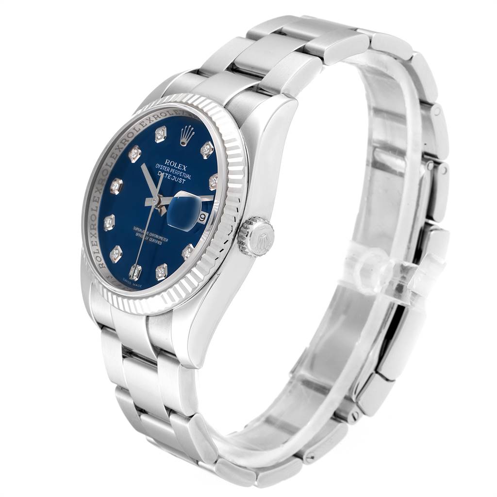 Rolex Datejust Steel White Gold Blue Diamond Dial Mens ...