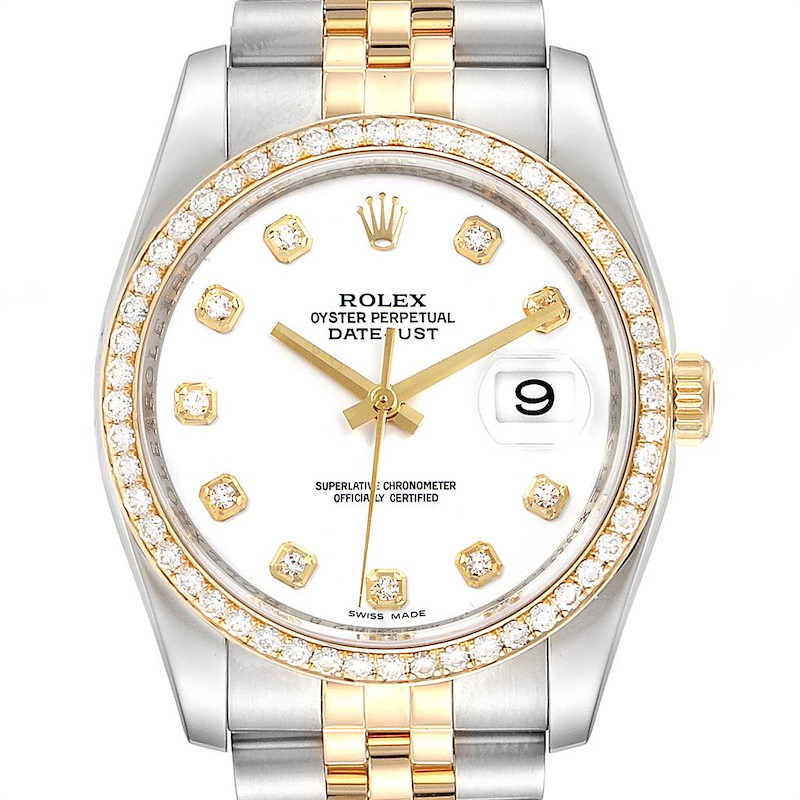 Rolex Datejust Steel Yellow Gold Diamond Dial Bezel Mens Watch 116243 SwissWatchExpo