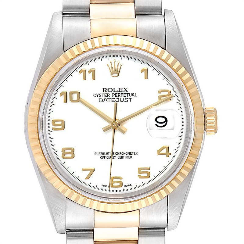 Rolex Datejust Steel Yellow Gold White Dial Mens Watch 16233 Box Papers SwissWatchExpo