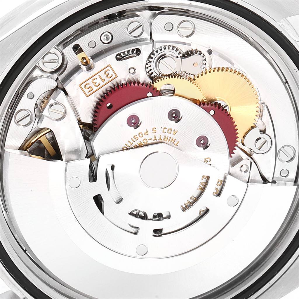 The image shows the internal movement mechanism of a Rolex Datejust 116234 Men's Stainless Steel Black Dial 116234 Men's Stainless Steel Black Dial watch, viewed from the back.