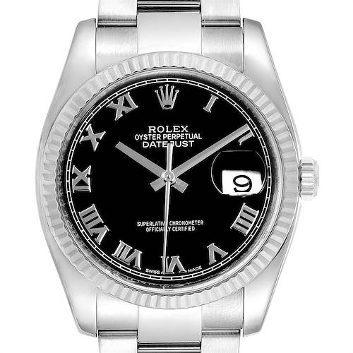 Photo of Rolex Datejust Steel 18K White Gold Black Dial Mens Watch 116234