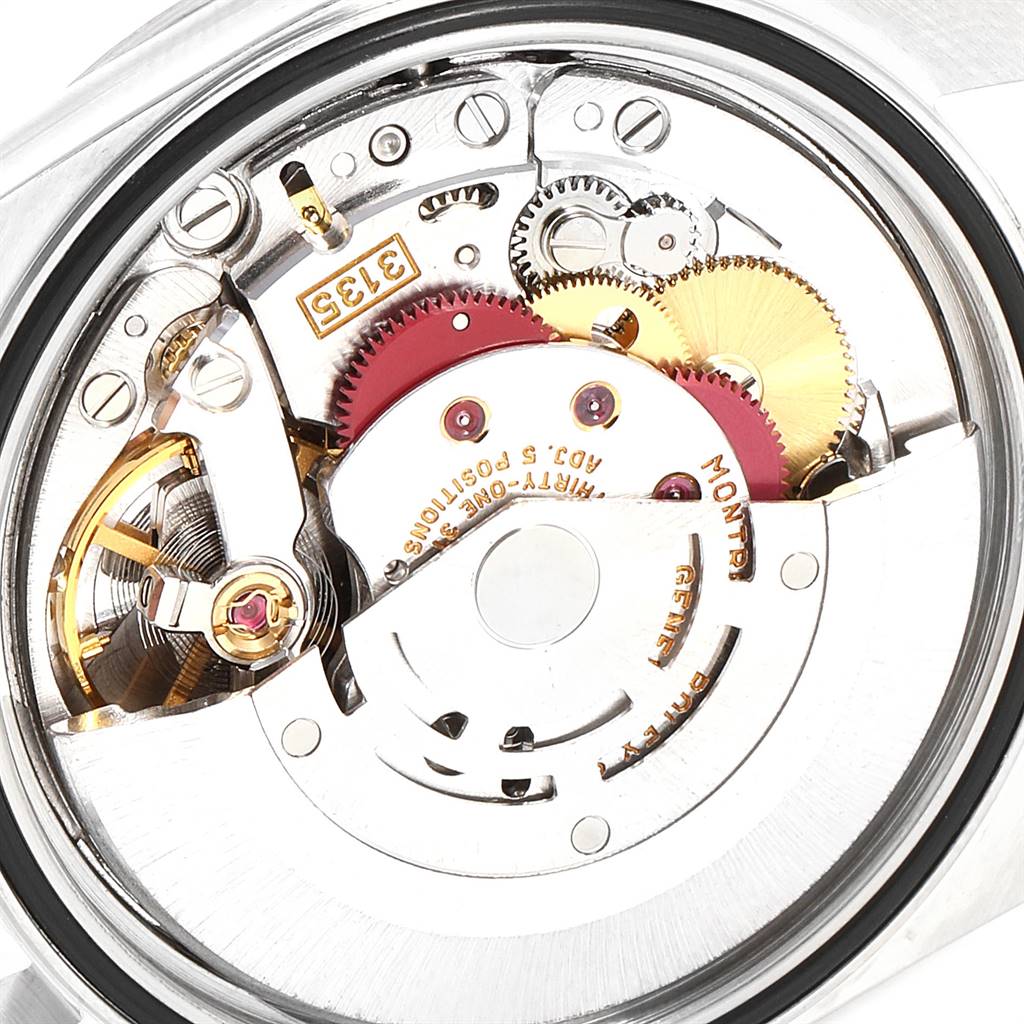 This image shows a close-up view of the internal movement mechanism of a Rolex Datejust 16234 Men's Stainless Steel Silver Dial 16234 Men's Stainless Steel Silver Dial watch.