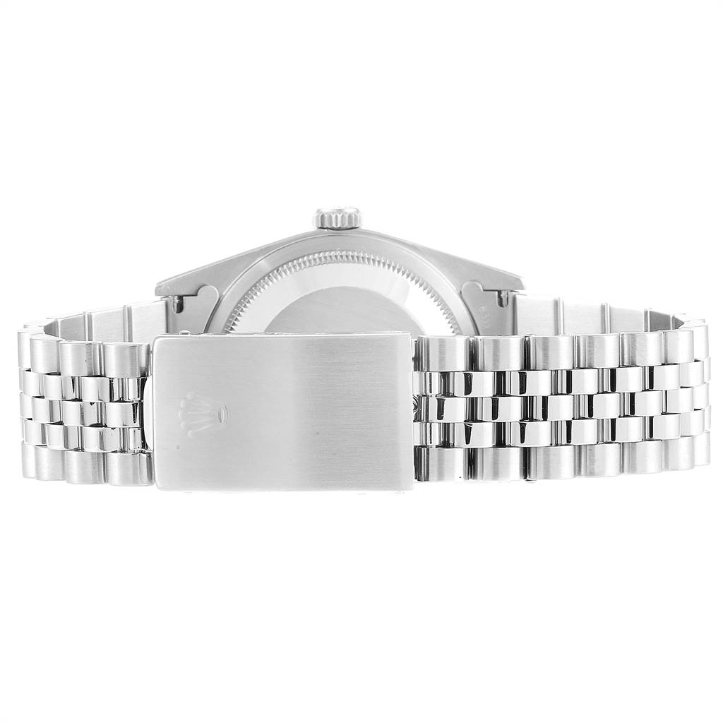 The image shows the back case and bracelet of a Rolex Datejust 16234 Men's Stainless Steel Silver Dial 16234 Men's Stainless Steel Silver Dial watch viewed from the rear.