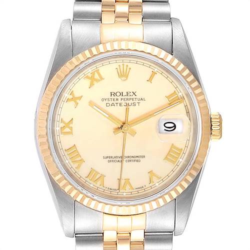 Photo of Rolex Datejust Steel Yellow Gold Roman Dial Mens Watch 16233
