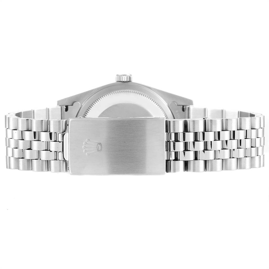 This image shows the back view of the clasp and Jubilee bracelet of the Rolex Datejust 16220 Men's Stainless Steel Silver Dial 16220 Men's Stainless Steel Silver Dial model watch.