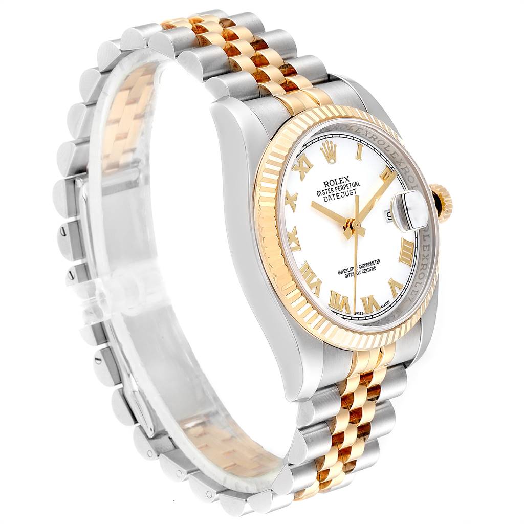 This Rolex Datejust 25825 Men's Stainless Steel White Dial 25825 Men's Stainless Steel White Dial watch is shown at a three-quarter angle highlighting the face, bezel, and bracelet.