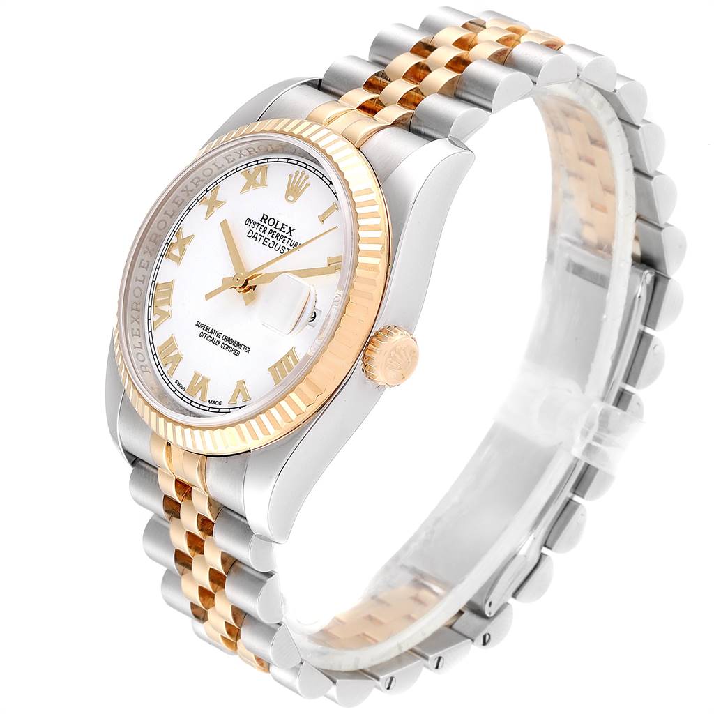 The Rolex Datejust 25825 Men's Stainless Steel White Dial 25825 Men's Stainless Steel White Dial watch is shown at a three-quarter angle, highlighting the dial, bezel, crown, and bracelet.