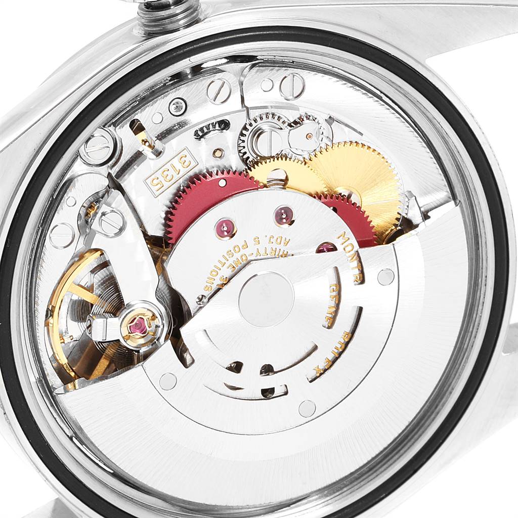 The image shows the intricate internal mechanism of a Rolex Datejust 16234 Men's Stainless Steel Mother of Pearl Dial 16234 Men's Stainless Steel Mother of Pearl Dial watch viewed from the back.