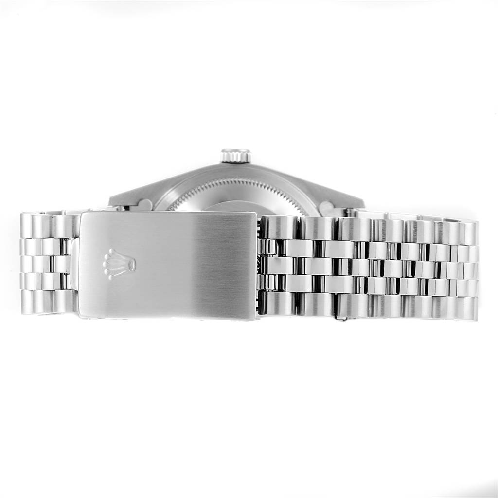 This image shows the back of a Rolex Datejust 16234 Men's Stainless Steel Mother of Pearl Dial 16234 Men's Stainless Steel Mother of Pearl Dial watch, focusing on the clasp and bracelet.