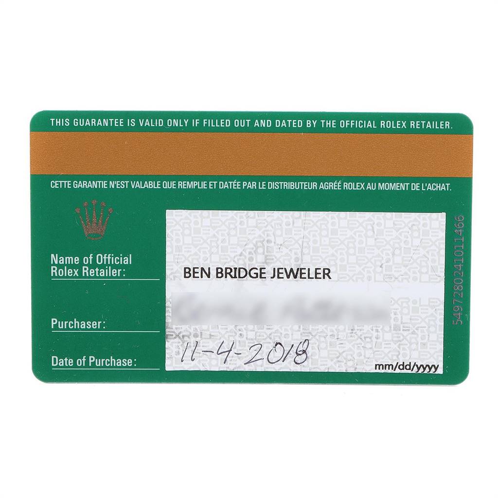 This image shows a warranty card for a Rolex Datejust 126231 Men's Steel and Gold (two tone) Grey Dial 126231 Men's Steel and Gold (two tone) Grey Dial watch, filled out by the official retailer.