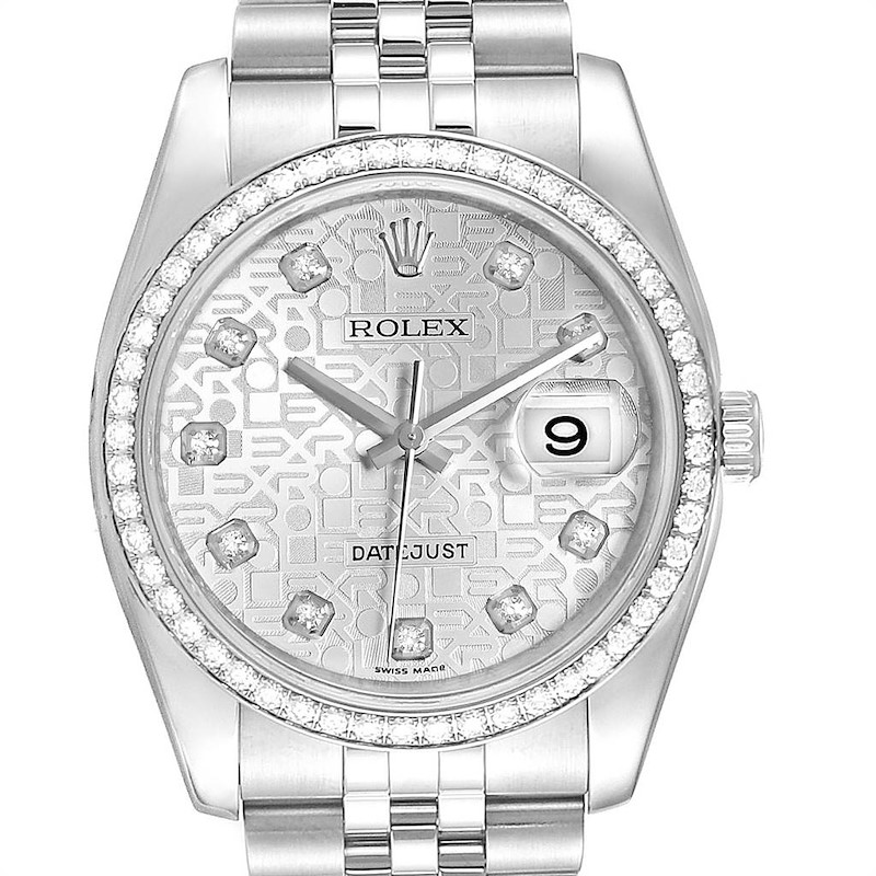 Rolex Datejust Silver Anniversary Diamond Dial Bezel Mens Watch 116244 SwissWatchExpo