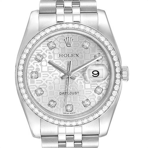 Photo of Rolex Datejust Silver Anniversary Diamond Dial Bezel Mens Watch 116244