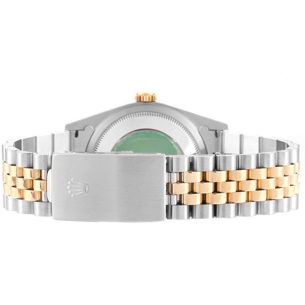 The image shows the back view of a Rolex Datejust 16233 Men's Steel and Gold (two tone) Champagne Dial 16233 Men's Steel and Gold (two tone) Champagne Dial watch, highlighting the clasp and two-tone bracelet.