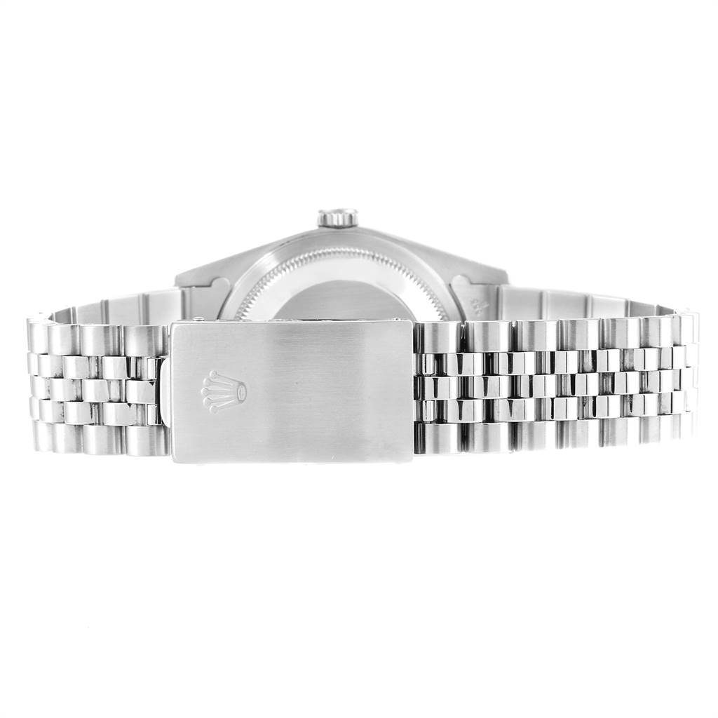 The image shows the back view of a Rolex Datejust 16234 Men's Stainless Steel Silver Dial 16234 Men's Stainless Steel Silver Dial watch, focusing on its bracelet and clasp.