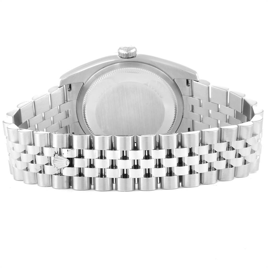 This image shows the back view of a Rolex Datejust 116234 Men's Stainless Steel White Dial 116234 Men's Stainless Steel White Dial watch, focusing on the bracelet and case back.