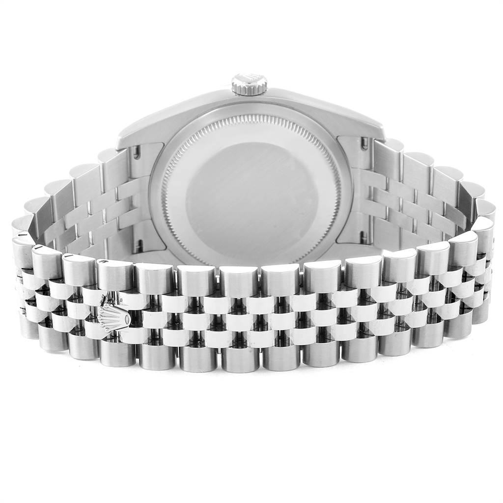 This image shows the back case and bracelet of the Rolex Datejust 116234 Men's Stainless Steel Silver Dial 116234 Men's Stainless Steel Silver Dial watch, viewed from a rear angle.