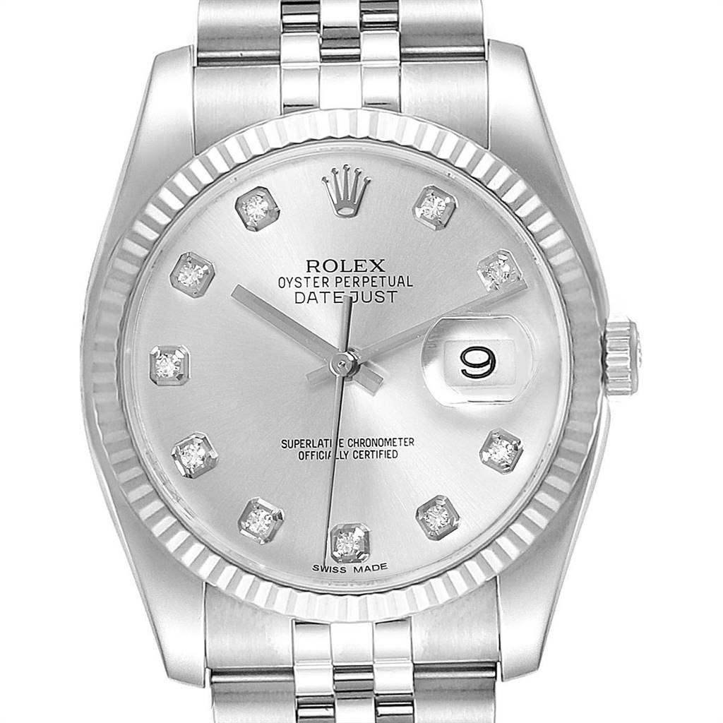 Rolex Datejust 36 Steel White Gold Silver Diamond Dial Mens Watch ...