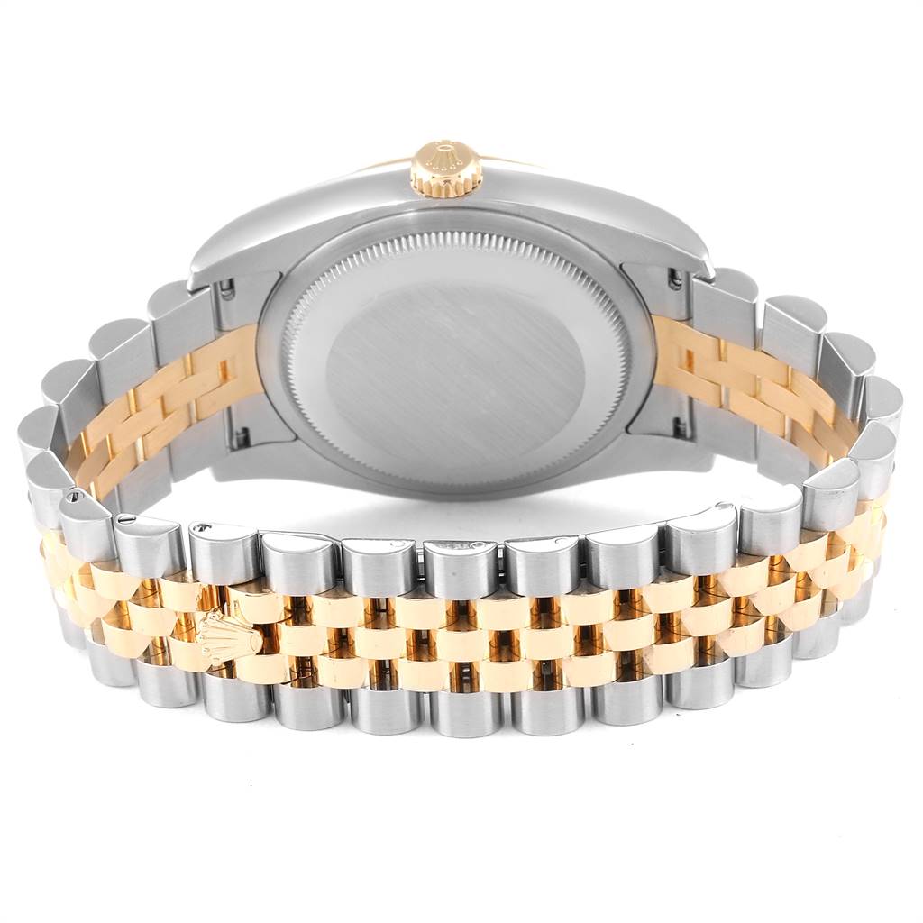 The image shows the back of a Rolex Datejust 116233 Men's Stainless Steel Black Dial 116233 Men's Stainless Steel Black Dial model, highlighting the bracelet and case back.