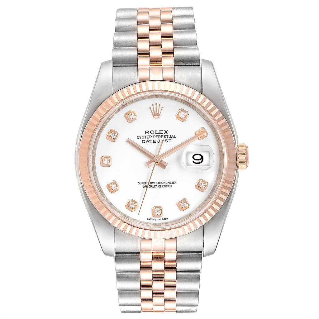 Rolex Datejust 36mm Steel Rose Gold Diamond Unisex Watch 116231 ...