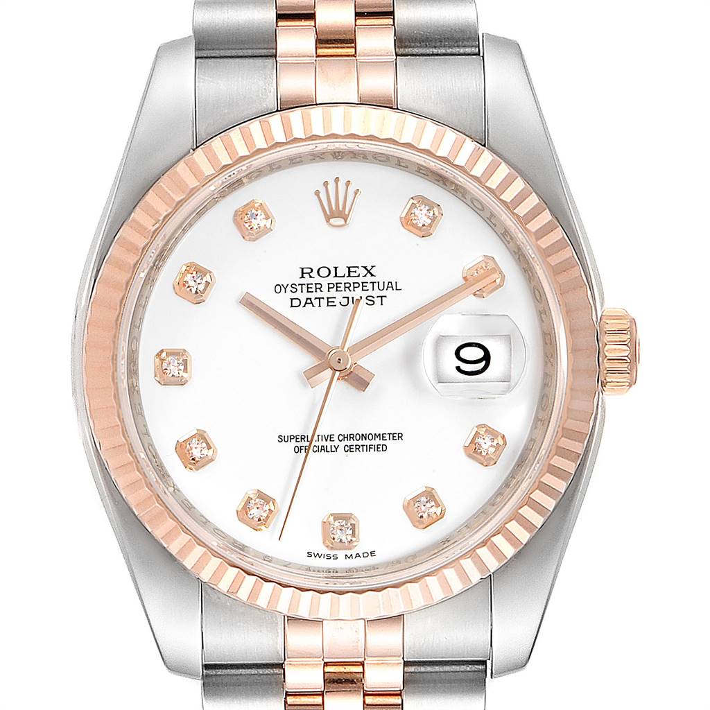 Rolex Datejust 36mm Steel Rose Gold Diamond Unisex Watch 116231 ...