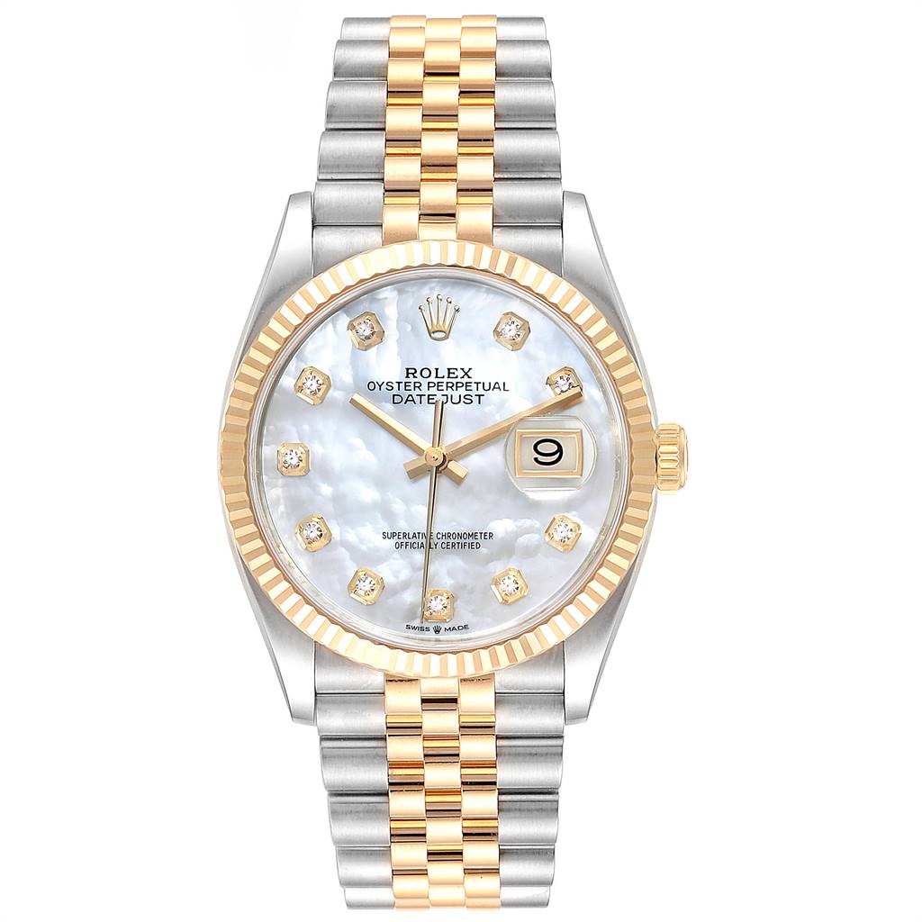 Rolex Datejust Steel Yellow Gold MOP Diamond Dial Mens Watch 126233 ...