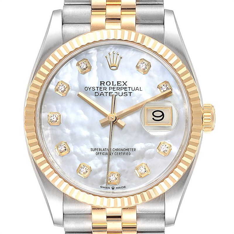 Rolex Datejust Steel Yellow Gold MOP Diamond Dial Mens Watch 126233 SwissWatchExpo
