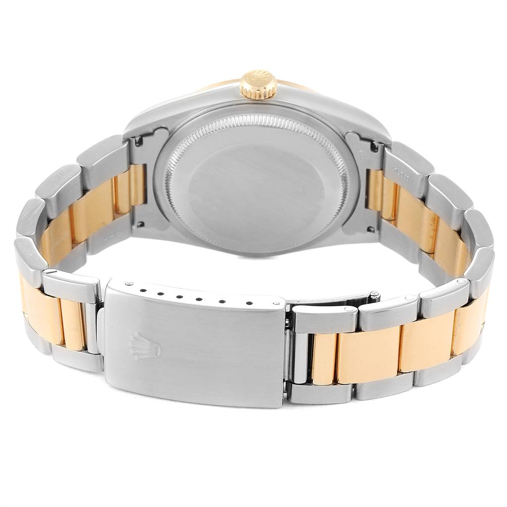 This image shows the back case and bracelet, including the clasp, of a Rolex Datejust 16233 Men's Steel and Gold (two tone) White Dial 16233 Men's Steel and Gold (two tone) White Dial watch from a rear angle.