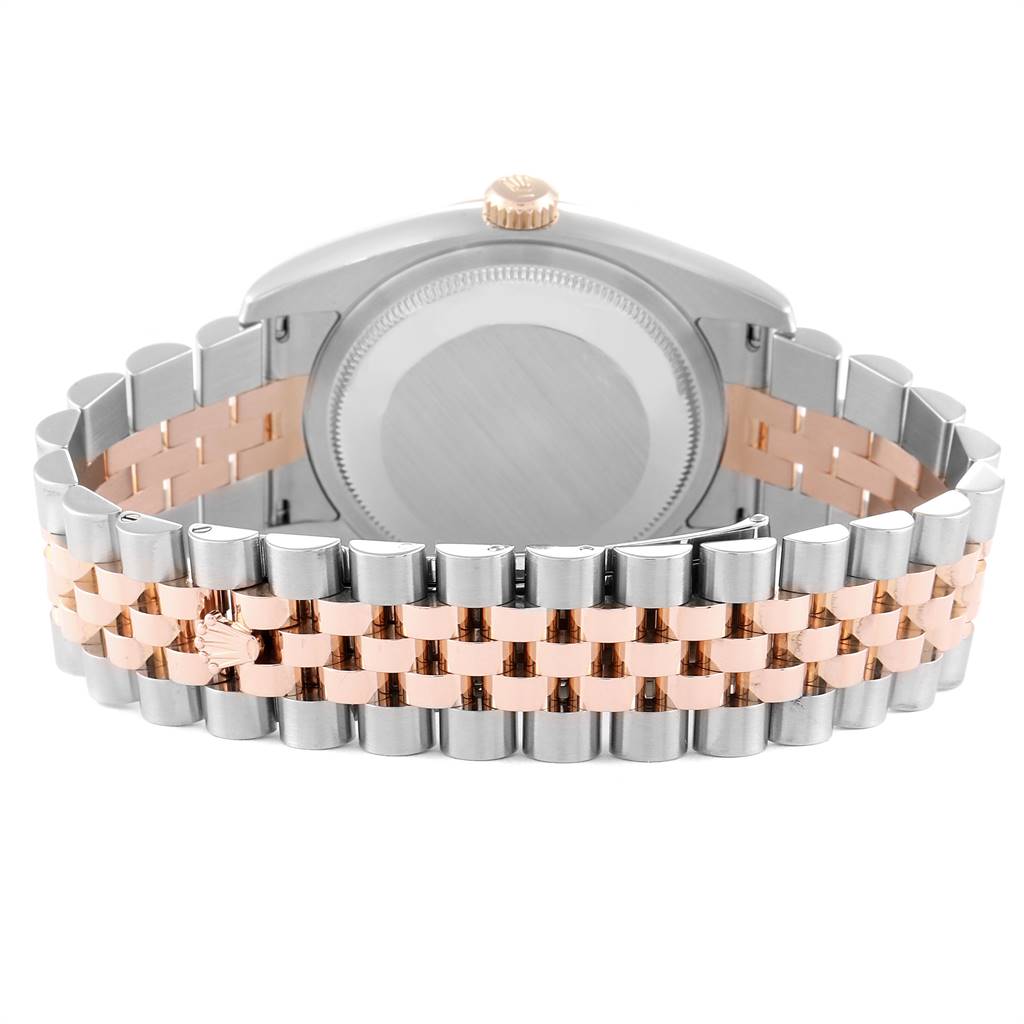 The image shows the back view of a Rolex Datejust 116231 Men's Steel and Gold (two tone) Blue Dial 116231 Men's Steel and Gold (two tone) Blue Dial watch, highlighting its bracelet and clasp.