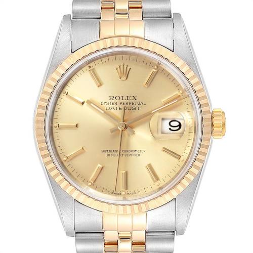 Photo of Rolex Datejust Steel Yellow Gold Fluted Bezel Mens Watch 16233 Box Papers