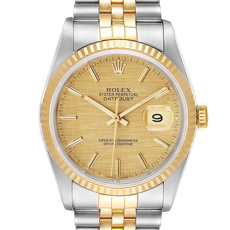 Rolex Datejust 36 Steel Yellow Gold Linen Dial Mens Watch 16233 SwissWatchExpo