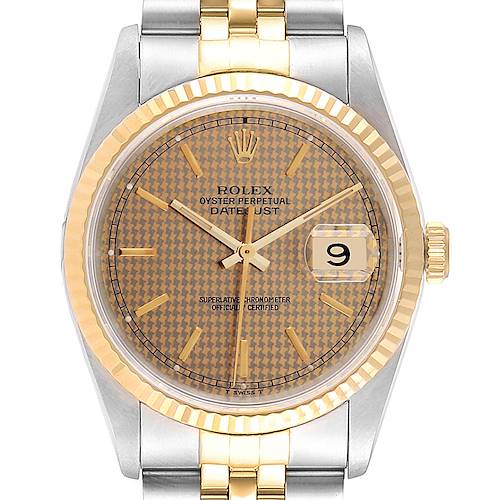 Photo of Rolex Datejust HoundsTooth Dial Steel Yellow Gold Mens Watch 16233
