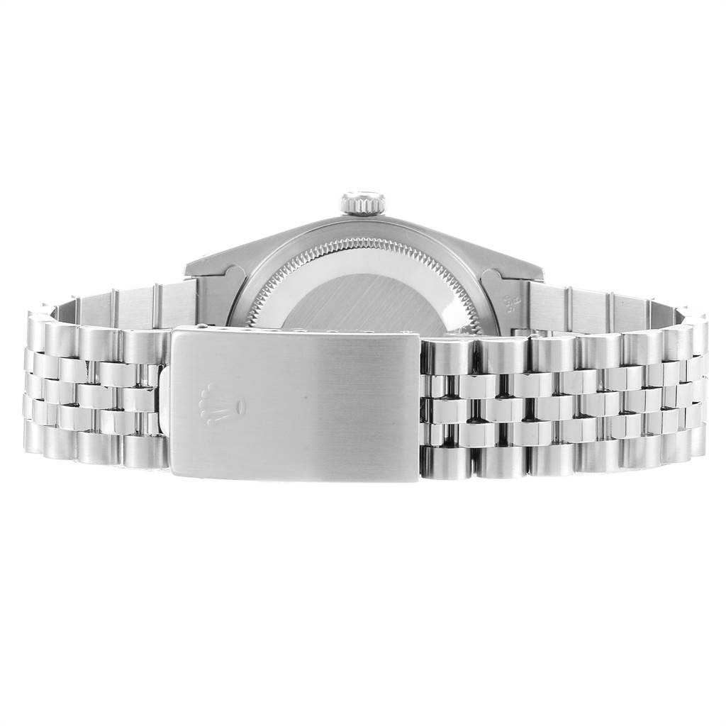 This image shows the back case and bracelet clasp of a Rolex Datejust 16234 Men's Stainless Steel Silver Dial 16234 Men's Stainless Steel Silver Dial watch.