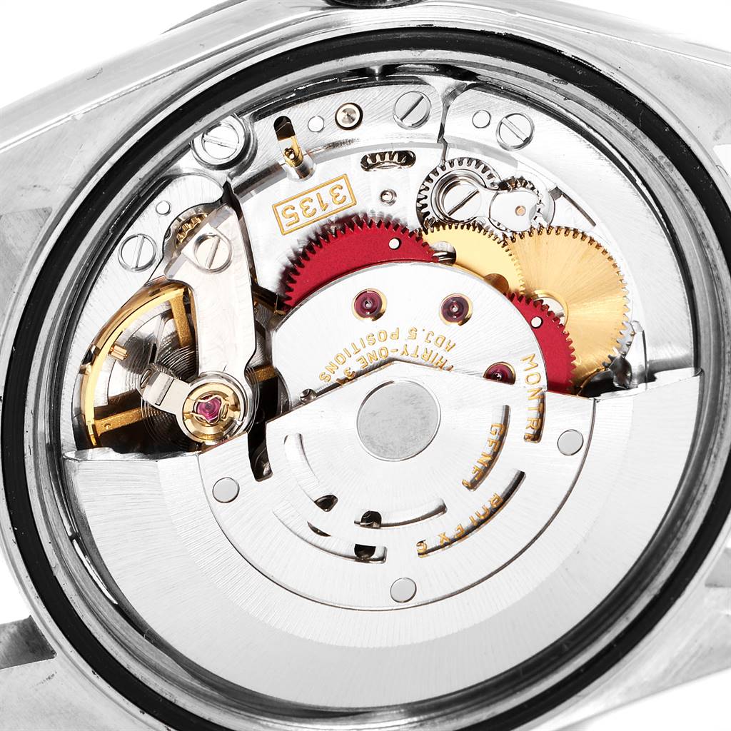 This image shows the internal movement mechanism of a Rolex Datejust 16234 Men's Stainless Steel Silver Dial 16234 Men's Stainless Steel Silver Dial watch from a close-up angle.