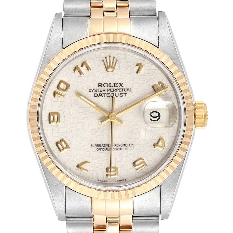 Rolex Datejust Steel Yellow Gold Anniversary Dial Mens Watch 16233 SwissWatchExpo