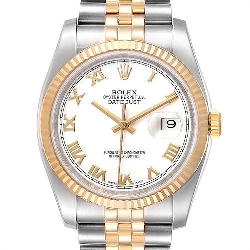 Photo of Rolex Datejust Steel Yellow Gold White Dial Mens Watch 116233 Box Card