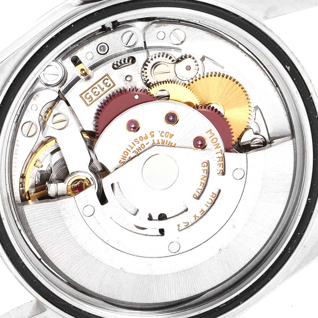 The image shows the internal mechanism and movement parts of a Rolex Datejust 16233 Men's Steel and Gold (two tone) Champagne Dial 16233 Men's Steel and Gold (two tone) Champagne Dial watch from a back angle.
